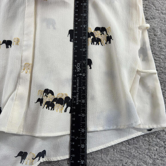 Zara Basic Womens Long Sleeve Blouse Elephant Print Sheer Button Up Shirt Medium - Picture 6 of 9